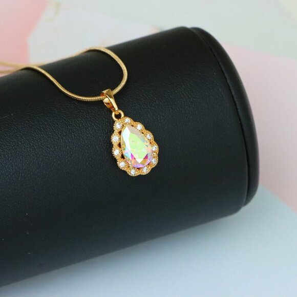 "Elegant Teardrop Rose Gold Pendant with Iridescent Stone Accent, XPPT1515 - Picture 11 of 11